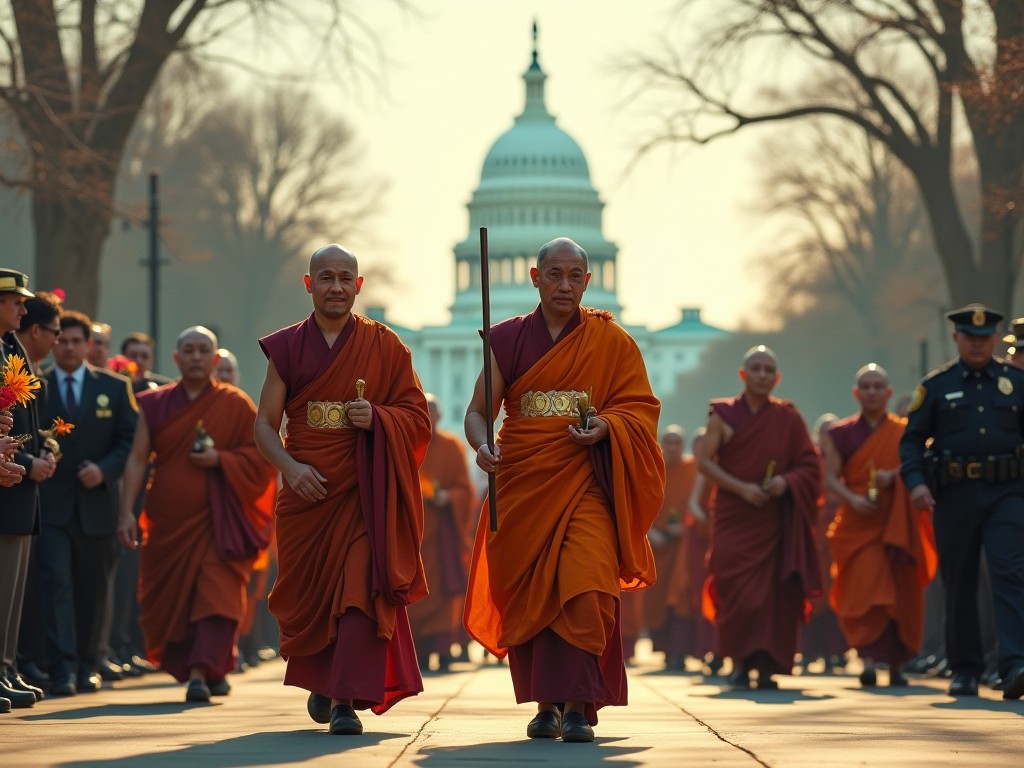 19 vị sư Phật giáo hoàn thành cuộc hành trình 2.300 dặm vì hòa bình, thủ đô Mỹ chứng kiến khoảnh khắc thiêng liêng